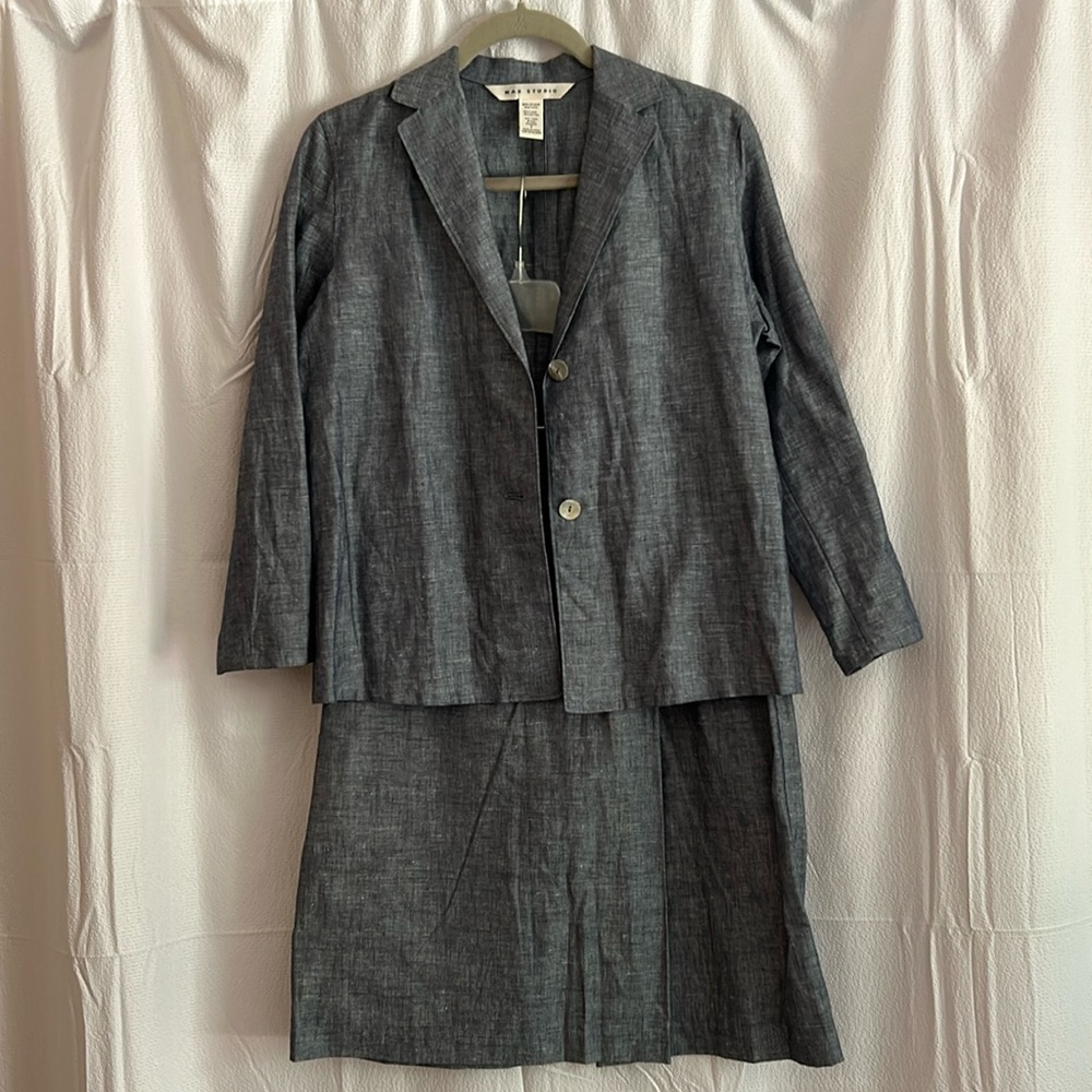 Max Studio Linen Blend 2-Piece Blazer Skirt Set, Size 8